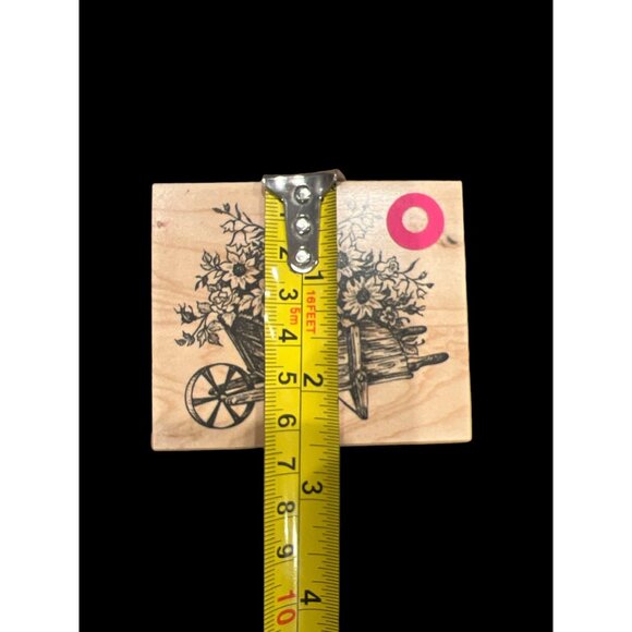 Vintage‎ Wooden Wheelbarrow of Wildflowers Rubber Mounted Stamp, Dated 1995 - Picture 4 of 5